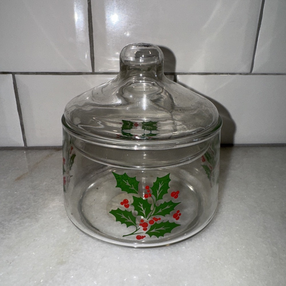 Vintage Christmas‎ Canister Apothecary Jar Candy Holly Indiana Glass